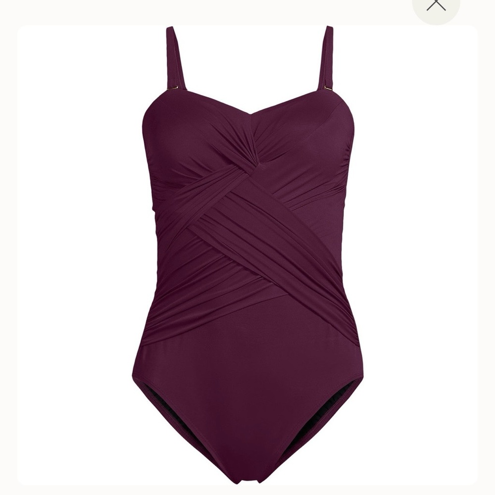 Lands end bandeau Wrap Wine Elegant Strapless Swimsuit - Picture 5 of 7